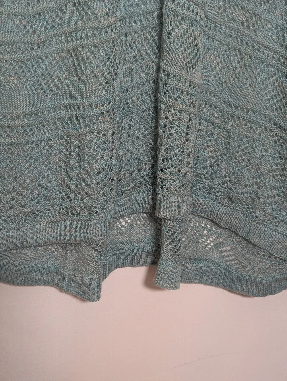 Free People Open Knit Linen Blend Boho Sweater | Aqua Blue Pointelle Pullover M